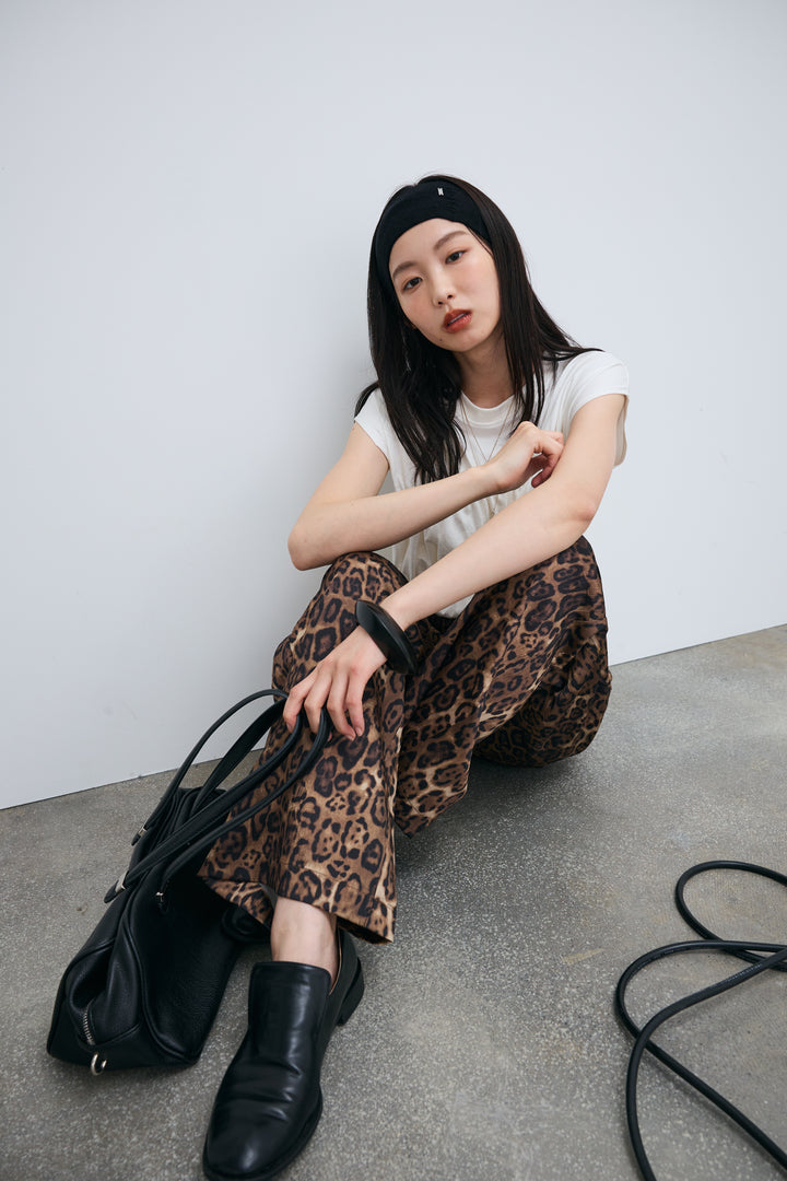 [予約/SET]シャーリングTシャツ+レオパードルーズパンツ(2set)