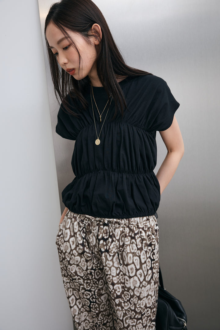 [予約/SET]シャーリングTシャツ+レオパードルーズパンツ(2set)