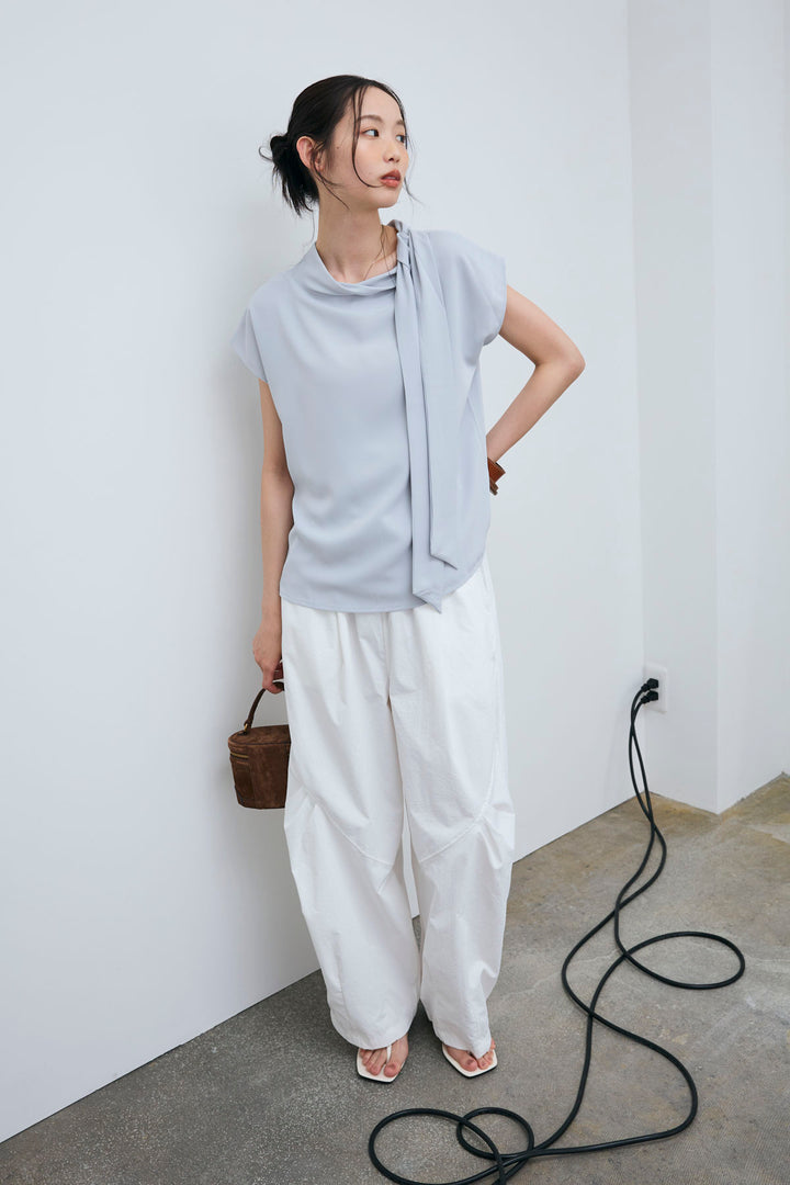 [予約/SET]肩リボンフレンチブラウス+タックバレルパンツ(2set)