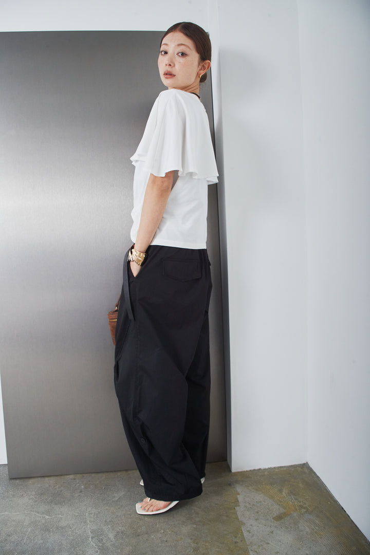 [予約/SET]天竺ケープTシャツ+タックバレルパンツ(2set)