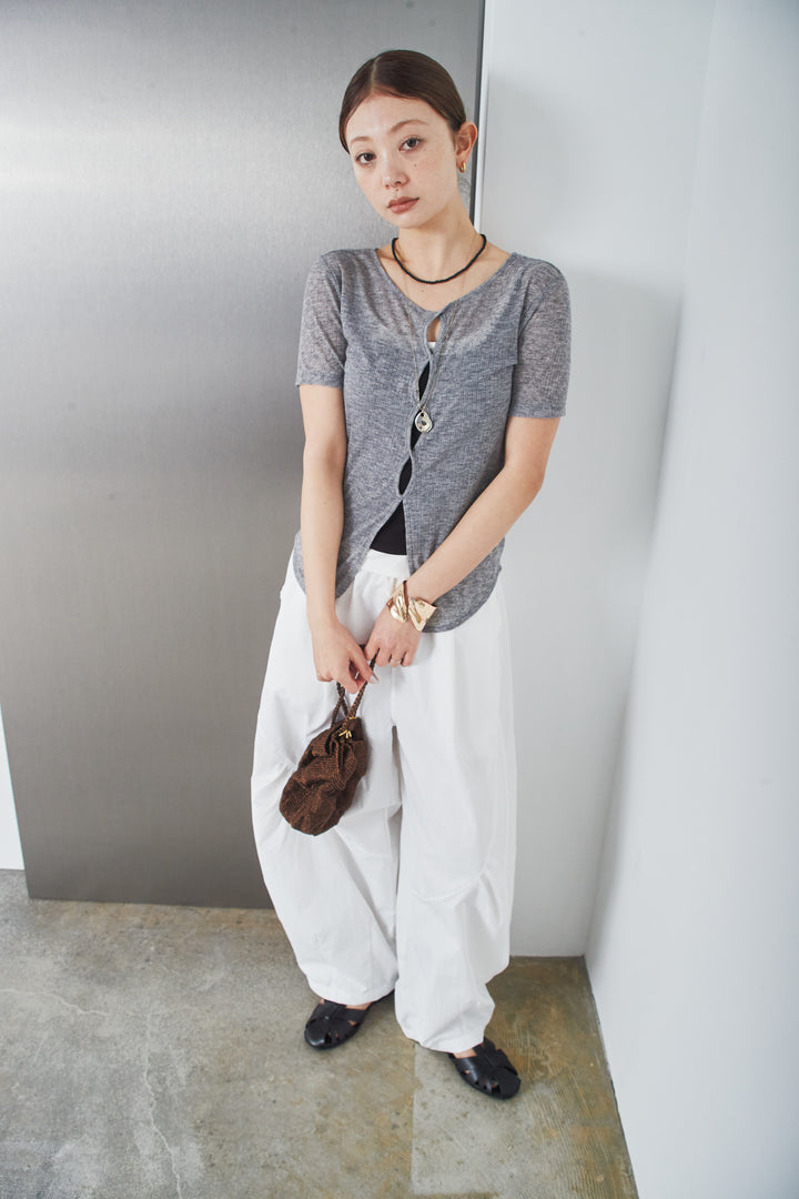 [予約/SET]フロントホールシアーカットソー+カップ付き配色ヘンリーネックタンクトップ(2set)