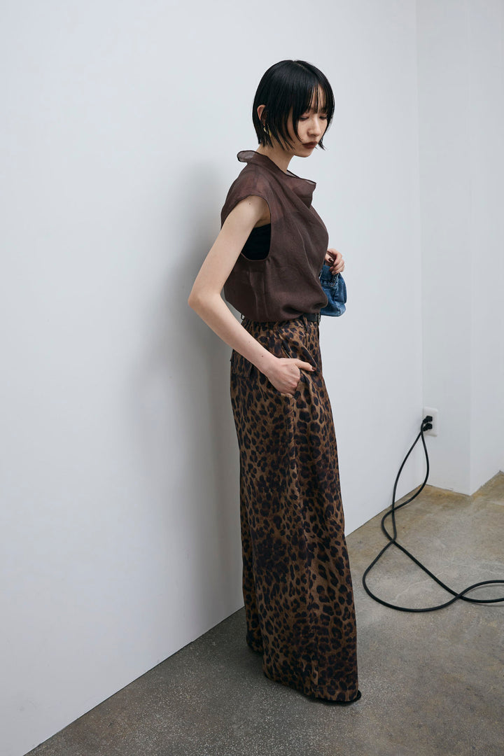 [予約/SET]シアードレープフレンチブラウス+リネンミックスレオパードパンツ(2set)