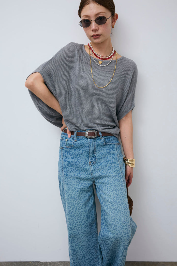 [予約/SET]シルク混アシンメトリードルマンサマーニット+レオパード5pocketデニム(2set)