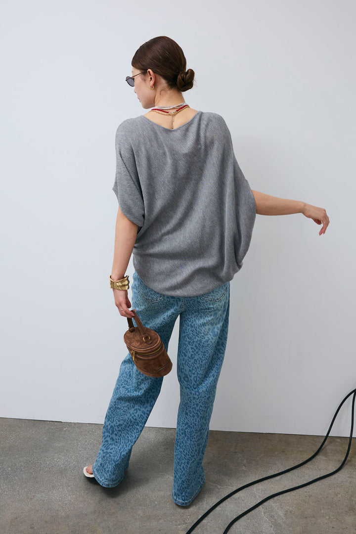 [予約/SET]シルク混アシンメトリードルマンサマーニット+レオパード5pocketデニム(2set)