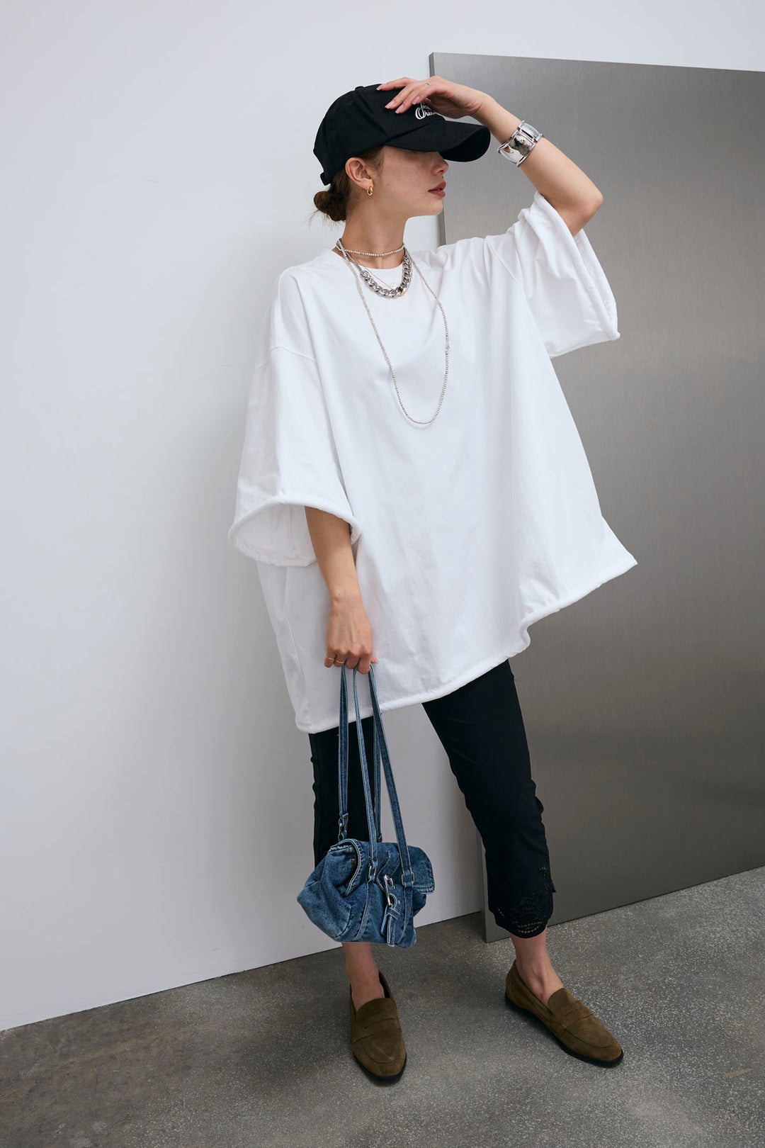 [予約/SET]パッファーパイピング オーバーサイズチュニックT+カットワークレースカプリパンツ(2set)