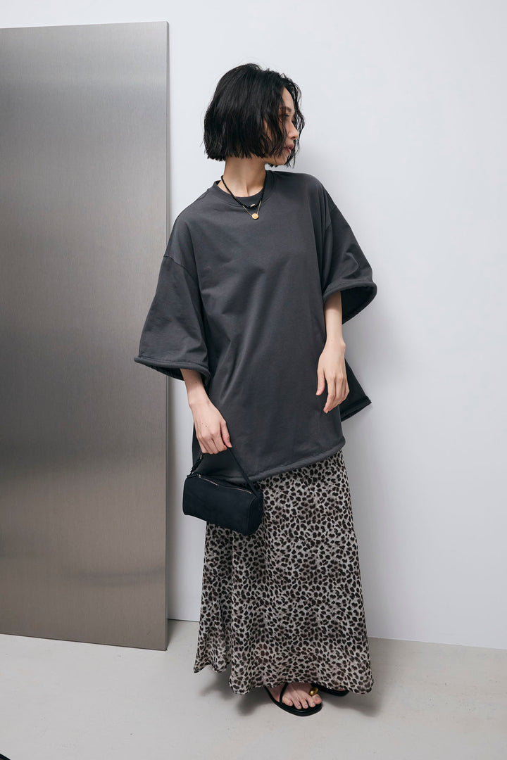 [予約/SET]パッファーパイピング オーバーサイズチュニックT+タイニーレオパードナロースカート(2set)