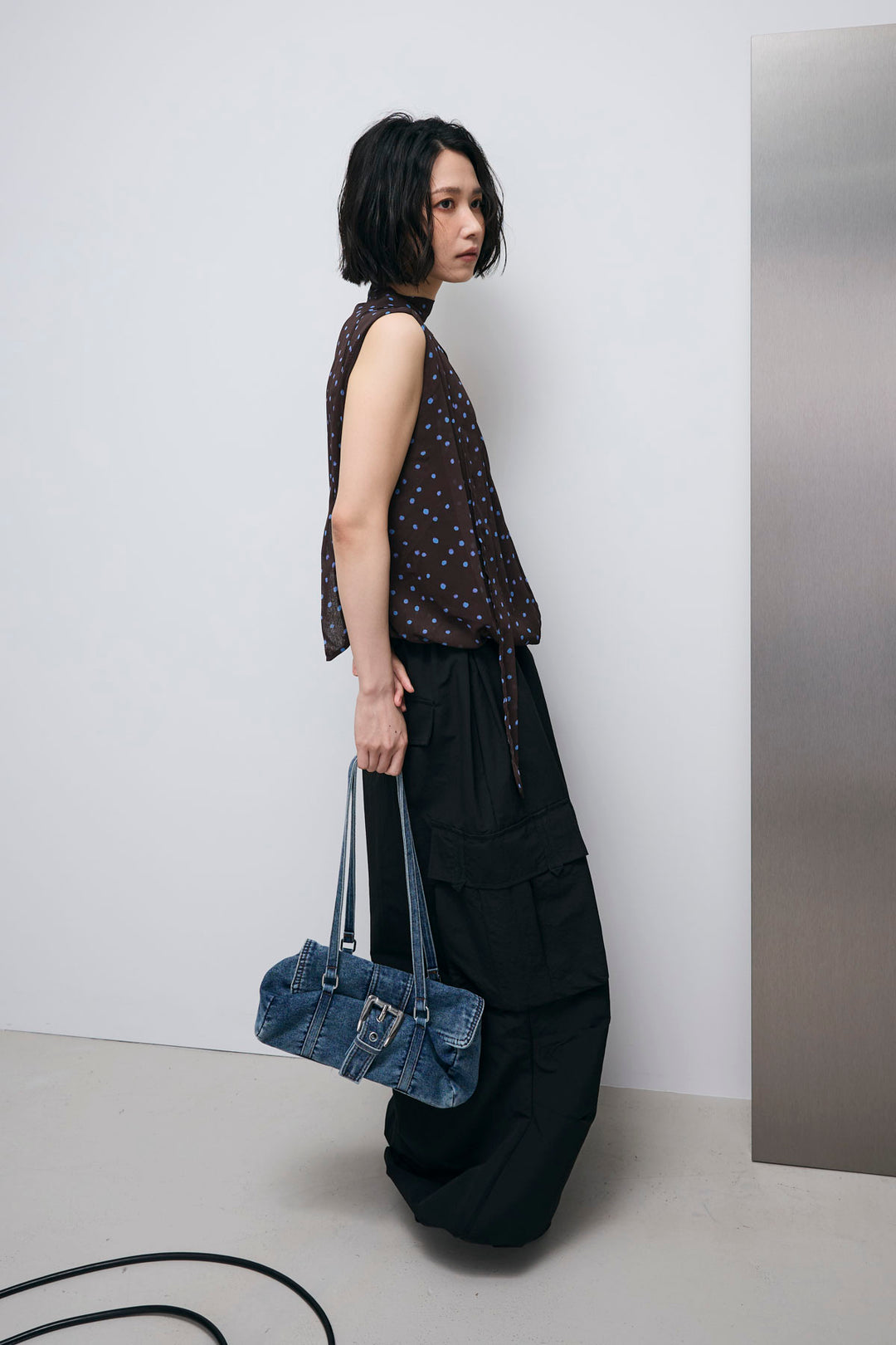 [予約/SET]アートドットボウタイバルーンブラウス+ルーズカーゴパンツ(2set)