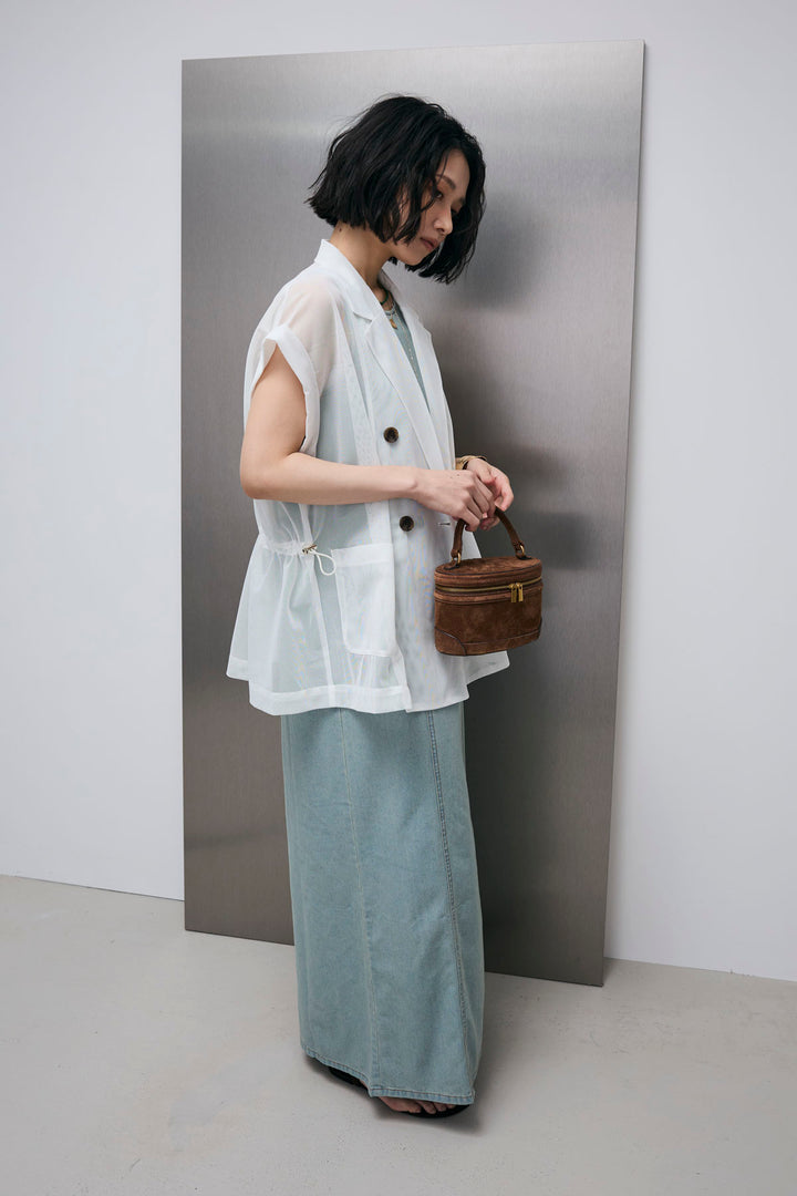 [予約/SET]メッシュフレンチスリーブジャケット+デニムノースリワンピ(2set)
