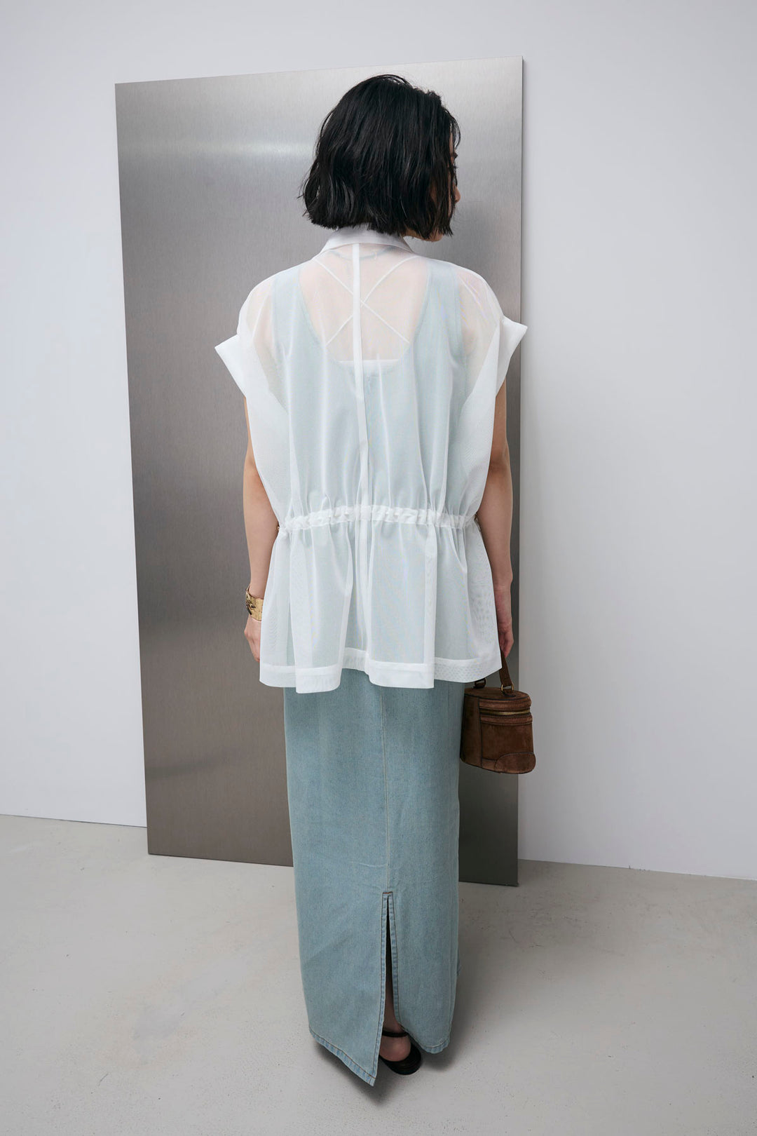[予約/SET]メッシュフレンチスリーブジャケット+デニムノースリワンピ(2set)