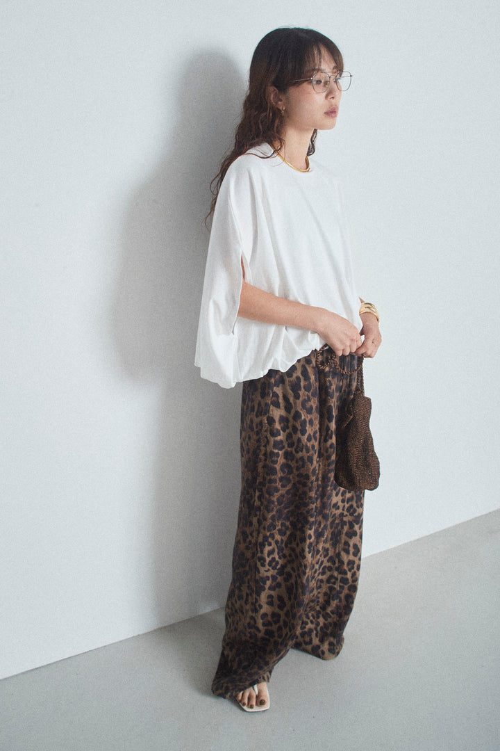 [予約/SET]アシメフォルムバルーントップス+リネンミックスレオパードパンツ(2set)