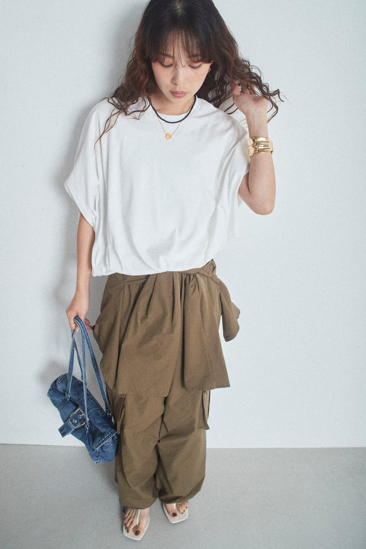 [予約/SET]アシメフォルムバルーントップス+レイヤードラップパンツ(2set)
