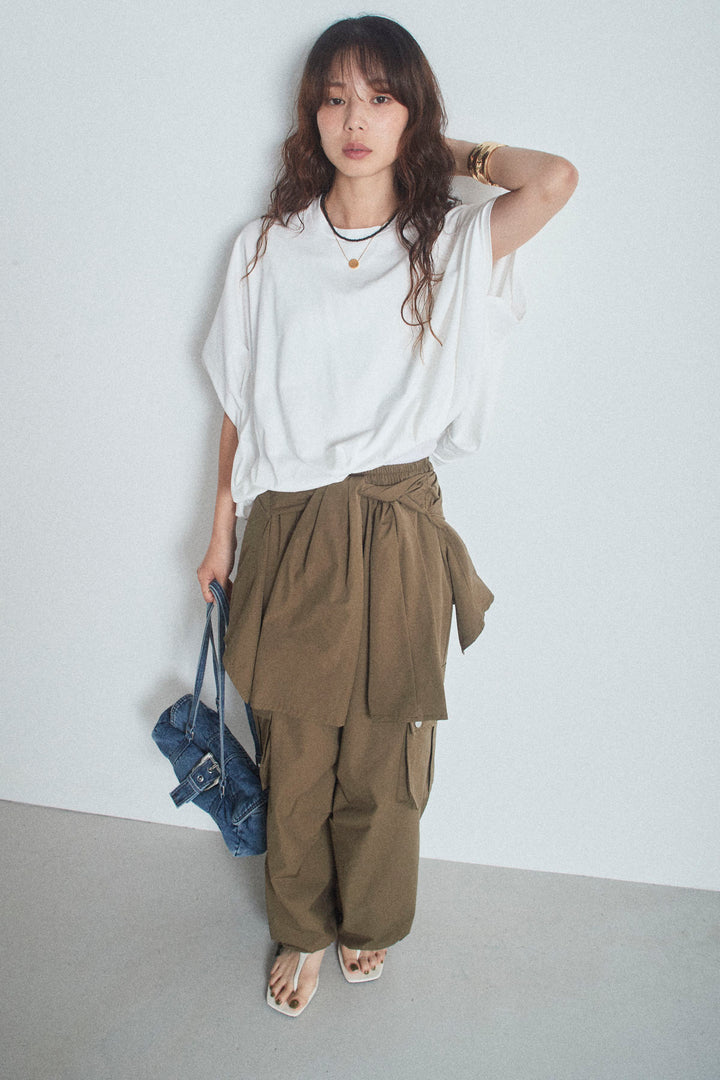 [予約/SET]アシメフォルムバルーントップス+レイヤードラップパンツ(2set)