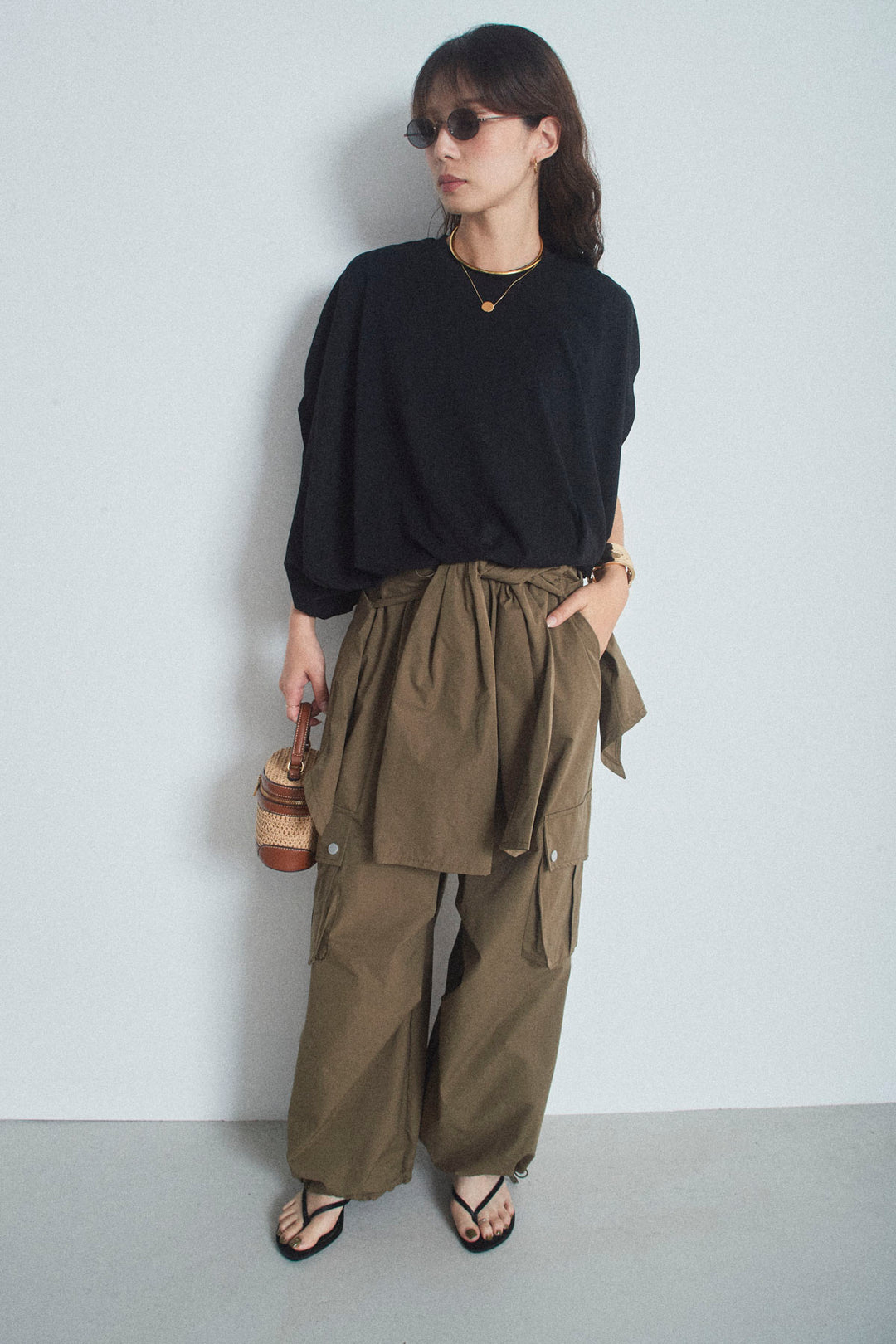 [予約/SET]アシメフォルムバルーントップス+レイヤードラップパンツ(2set)
