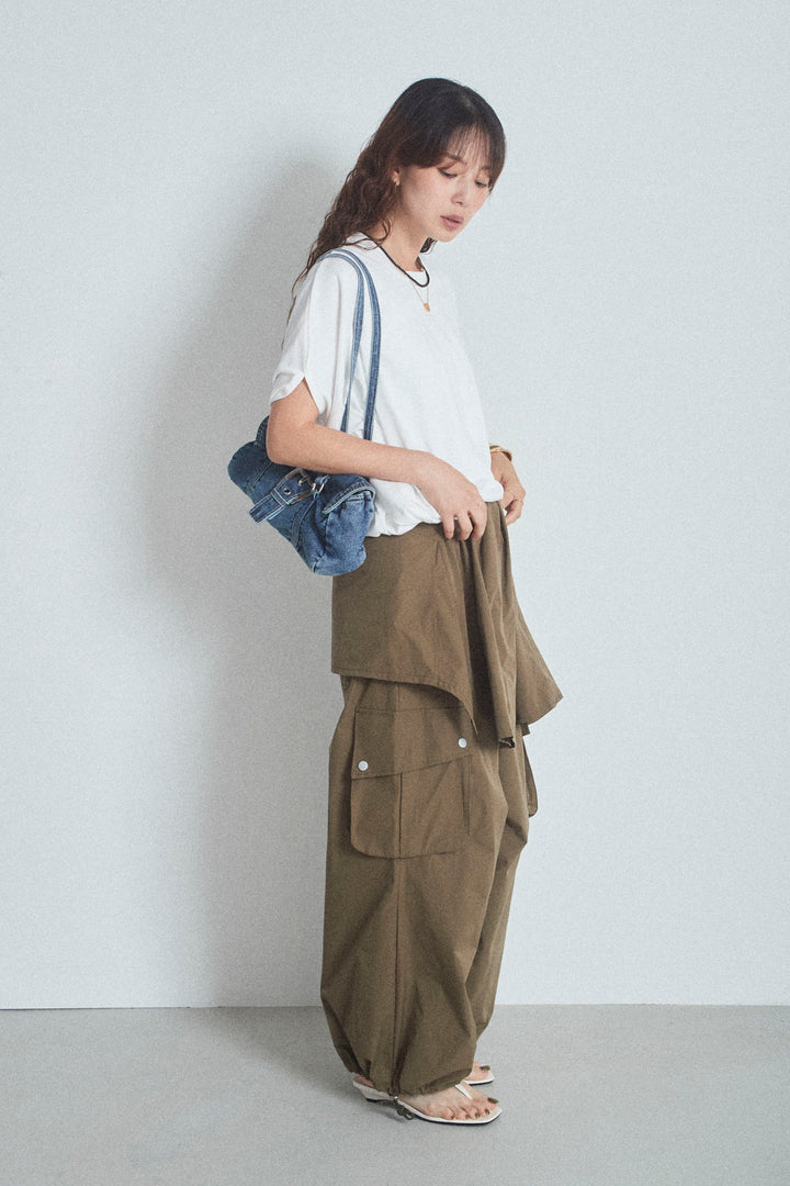 [予約/SET]アシメフォルムバルーントップス+レイヤードラップパンツ(2set)