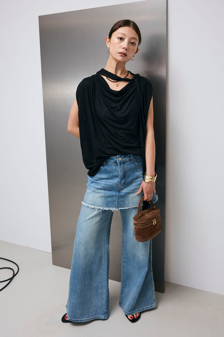 [予約/SET]ドレープボウタイPO+レイヤードデニム(2set)