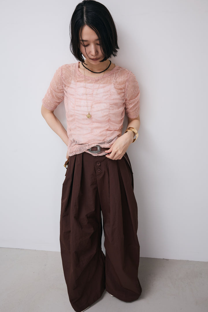 [予約/SET]シャーリングレースプルオーバー+サイドタックワイドカーブナイロンパンツ(2set)