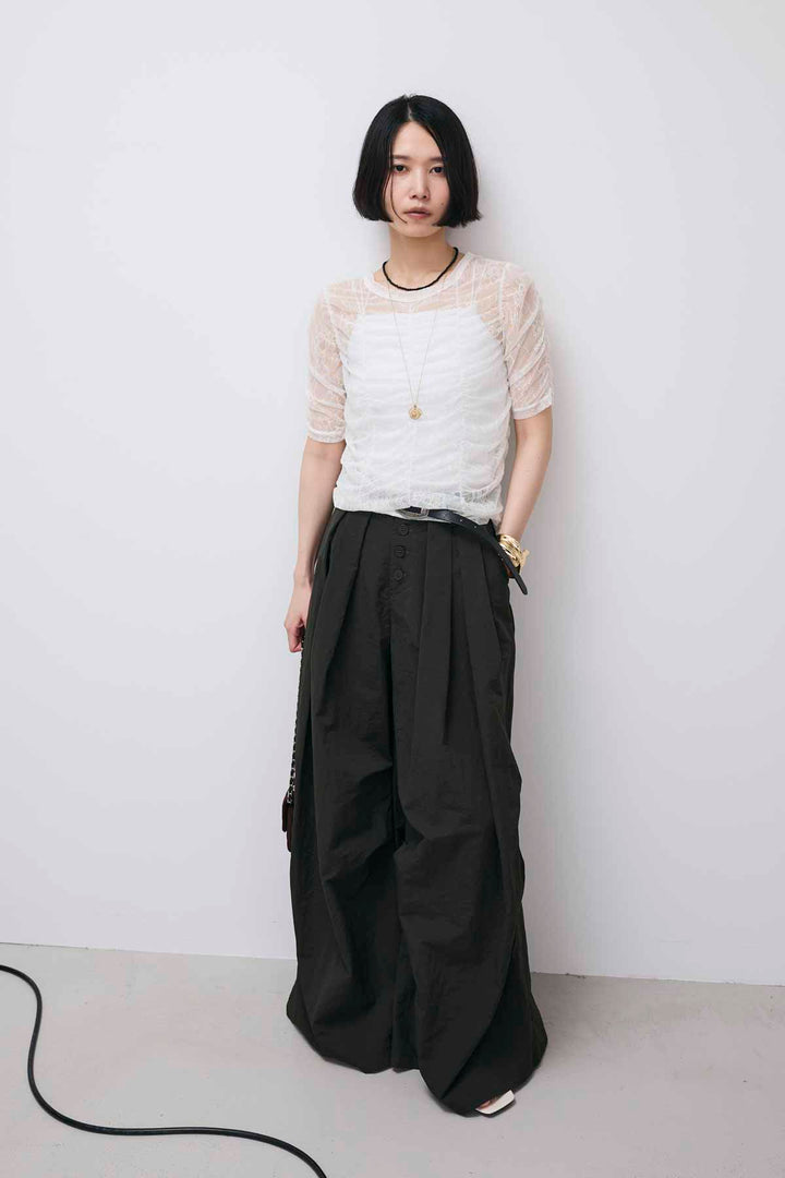 [予約/SET]シャーリングレースプルオーバー+サイドタックワイドカーブナイロンパンツ(2set)