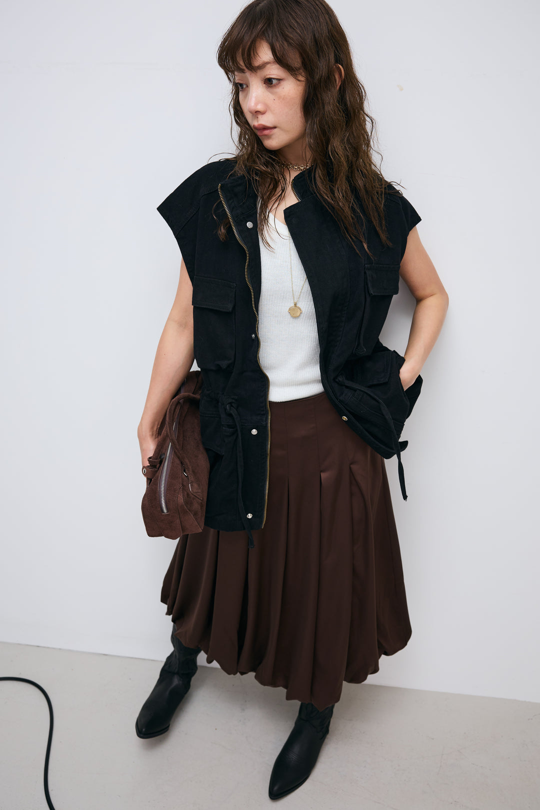 [予約/SET]マルチポケットミリタリーベスト+サテンバルーンミドルSK(2set)