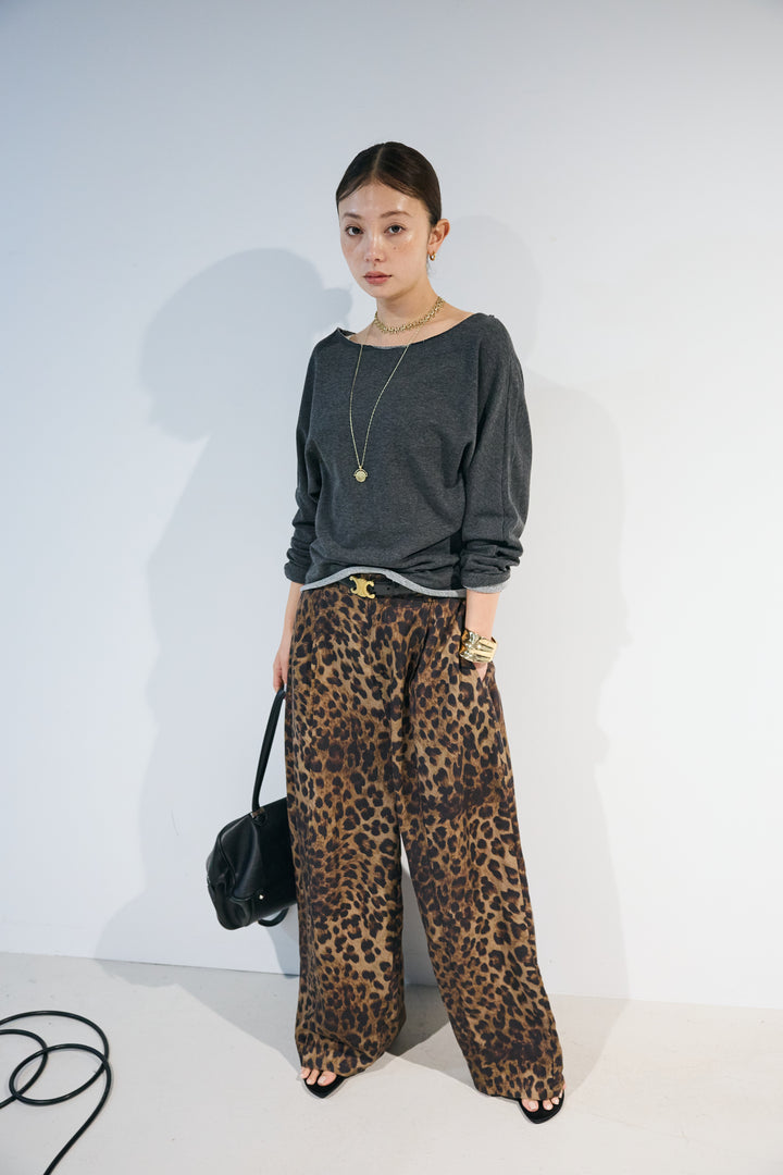 [予約/SET]カットオフオフショルPO+リネンミックスレオパードパンツ(2set)