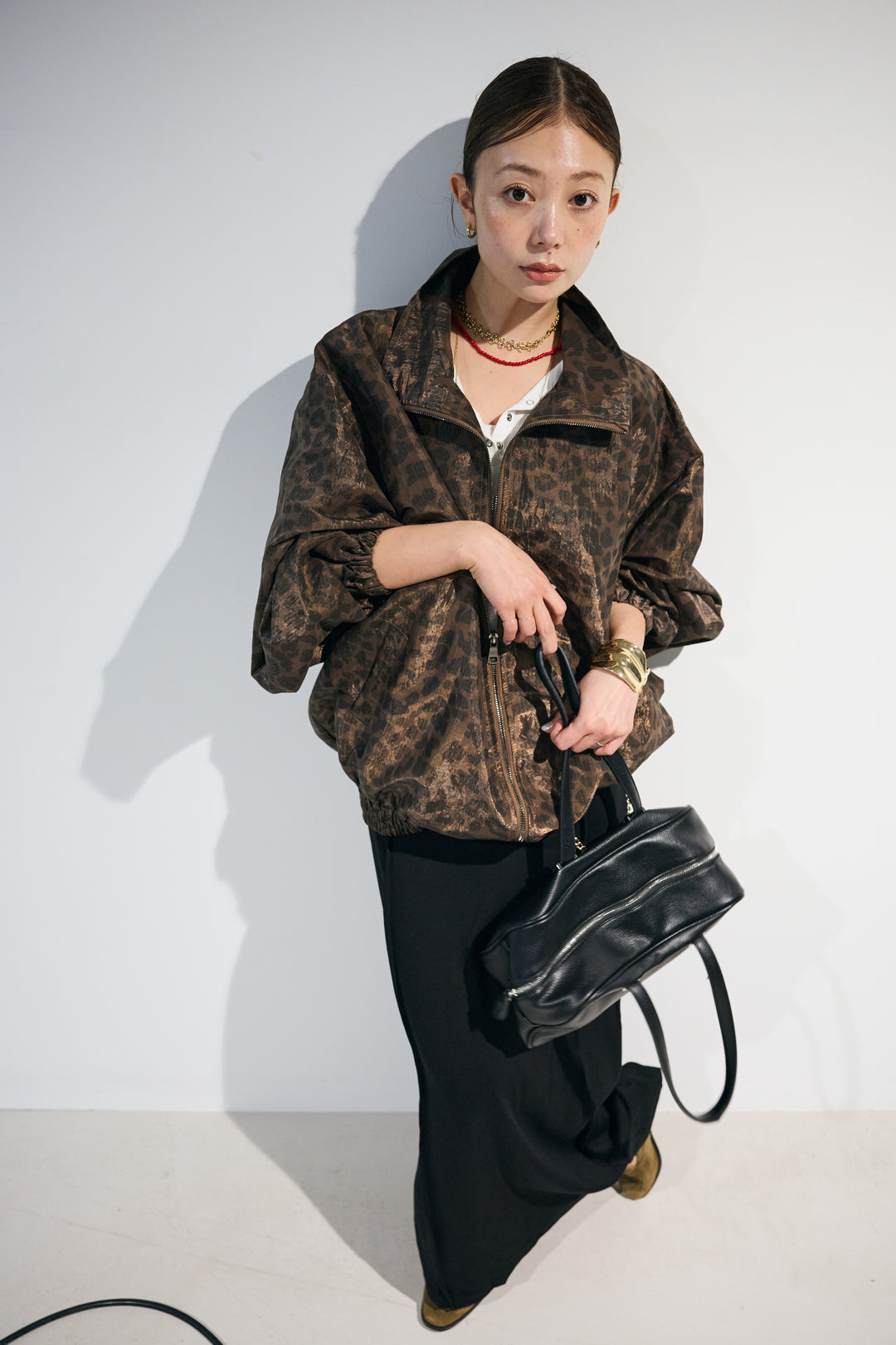 [予約/SET]グロッシーレオパードブルゾン+カットナロースカート(2set)