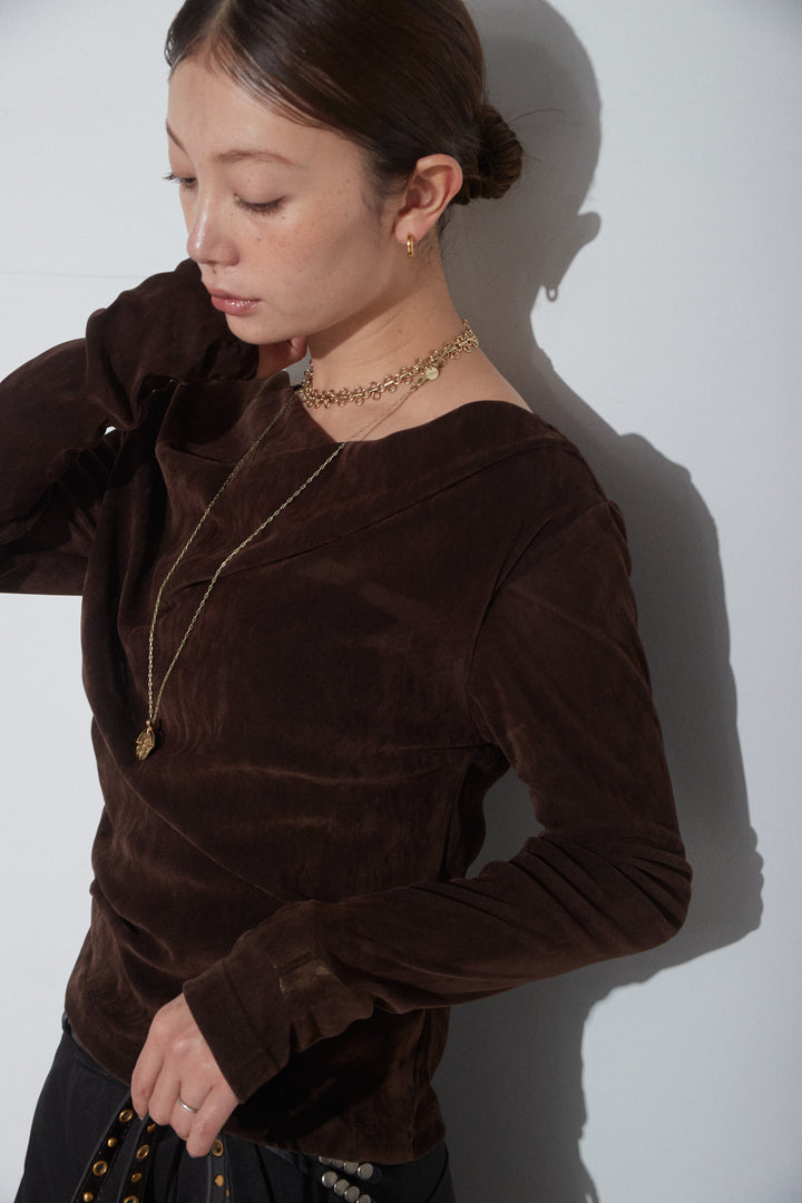 [予約/SET]シアーベロアドレープトップス+スタッズダブルベルトカーブパンツ(2set)