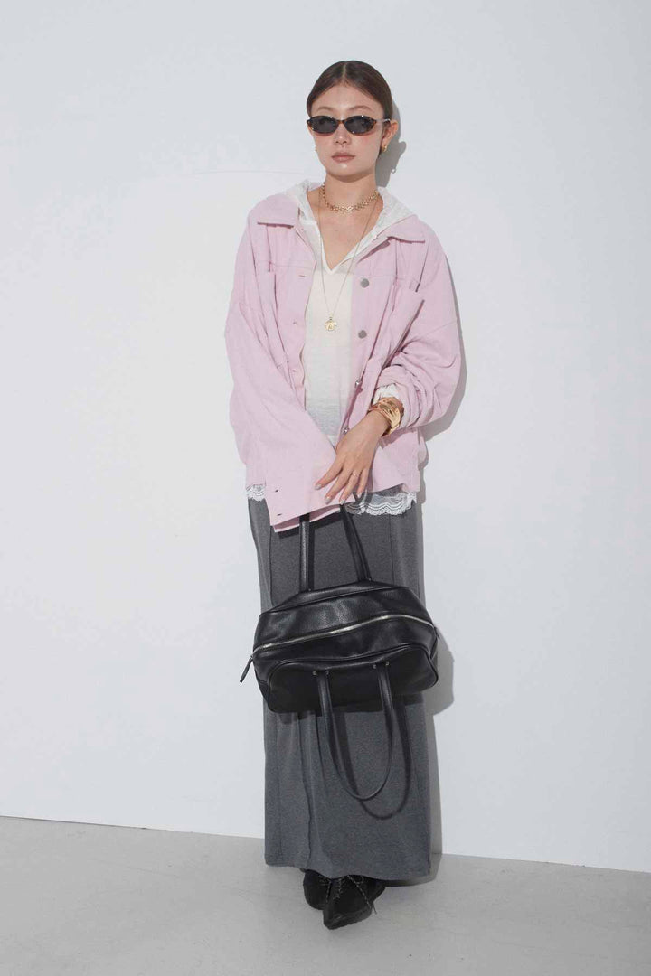 [予約/SET]細畝コーデュロイブルゾン+レースフードロンT(2set)