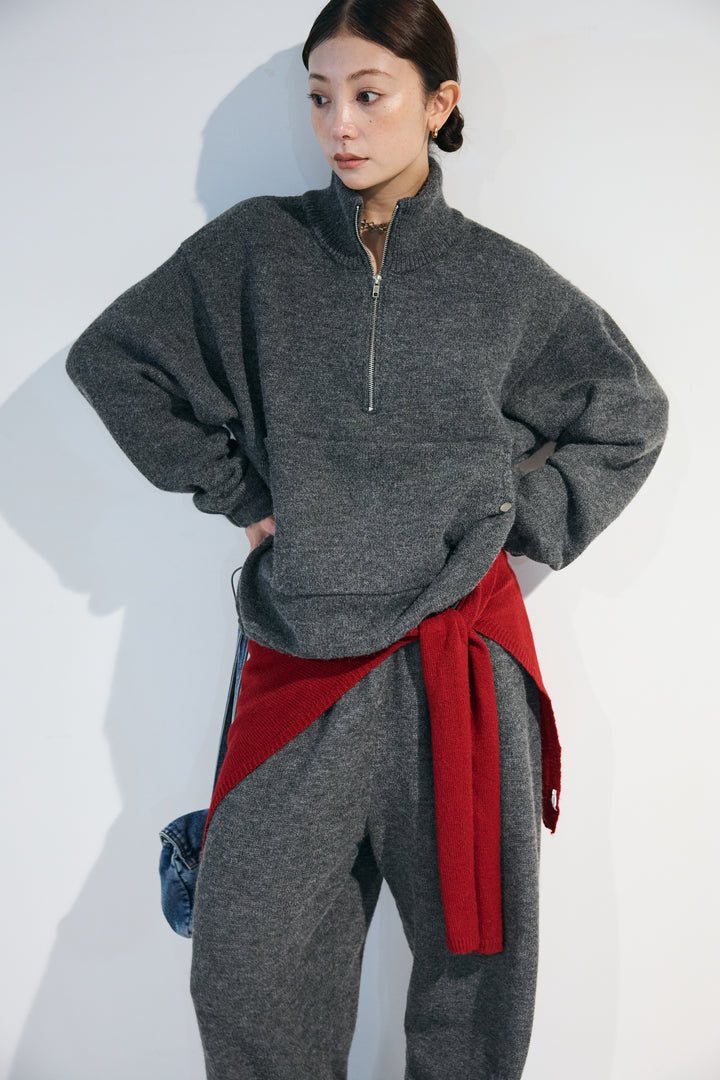 [予約/SET]ハーフジップニットプルオーバー+ドロストニットワイドパンツ(2set)