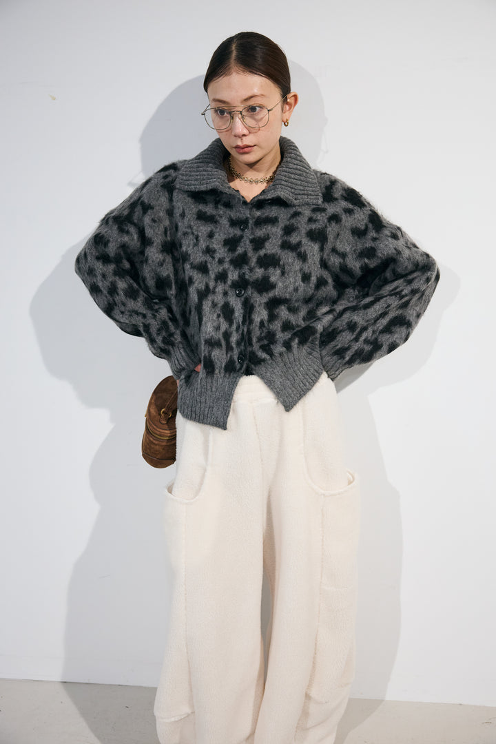 [予約/SET]レオパード柄シャギーニット+ミニボアカーブパンツ(2set)