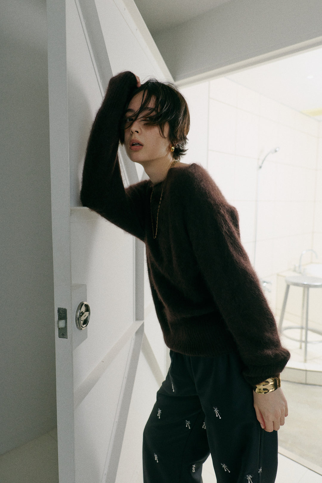 [予約]ヘアリーボートネックニットプルオーバー
