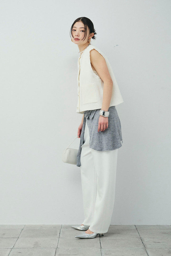 [予約/SET]畦編み金釦ルーズベスト+ストレートスウェットパンツ(2set)