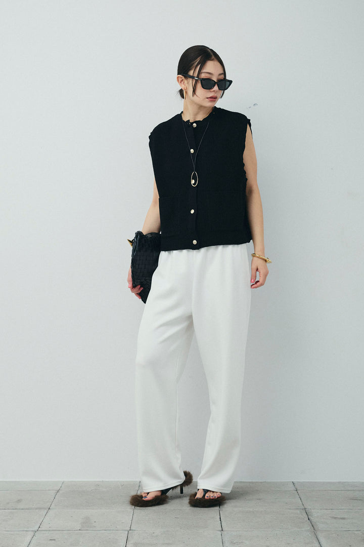 [予約/SET]畦編み金釦ルーズベスト+ストレートスウェットパンツ(2set)