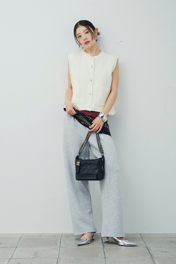 [予約/SET]畦編み金釦ルーズベスト+ストレートスウェットパンツ(2set)