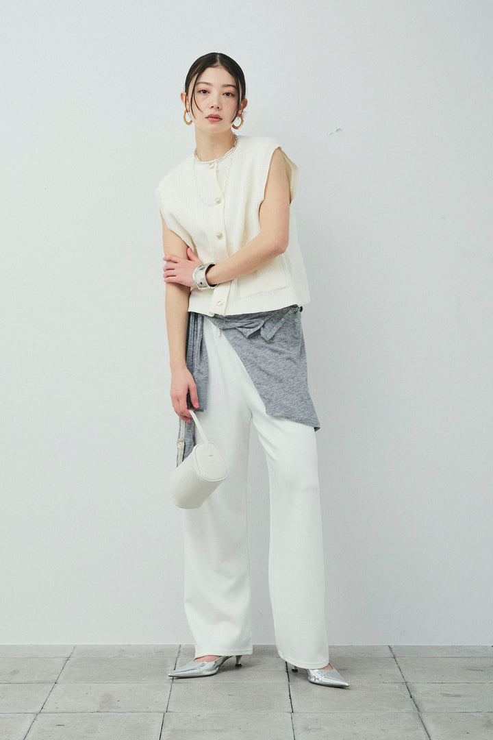[予約/SET]畦編み金釦ルーズベスト+ストレートスウェットパンツ(2set)