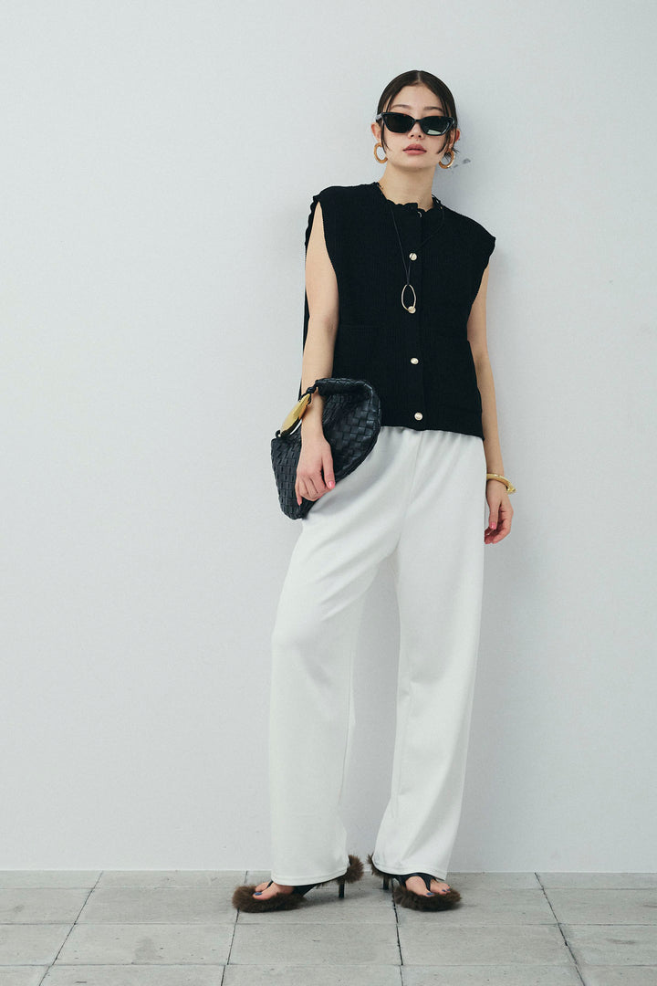 [予約/SET]畦編み金釦ルーズベスト+ストレートスウェットパンツ(2set)