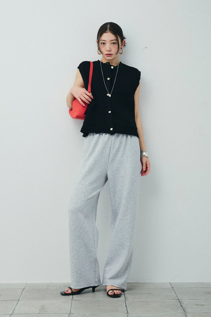 [予約/SET]畦編み金釦ルーズベスト+ストレートスウェットパンツ(2set)
