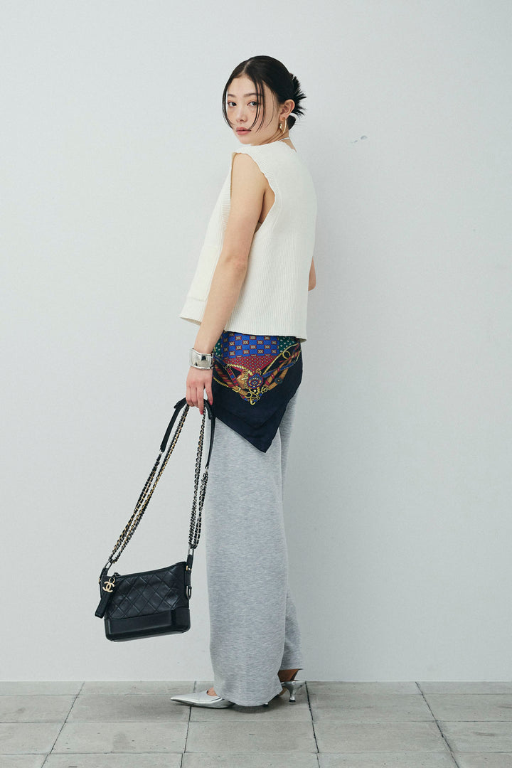 [予約/SET]畦編み金釦ルーズベスト+ストレートスウェットパンツ(2set)