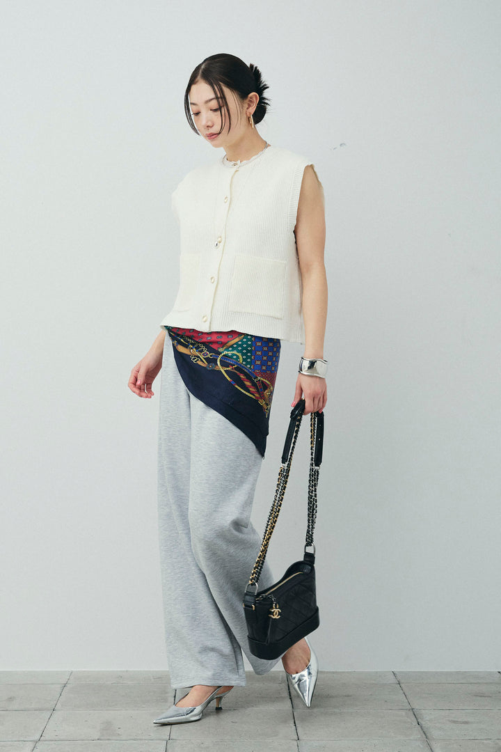 [予約/SET]畦編み金釦ルーズベスト+ストレートスウェットパンツ(2set)
