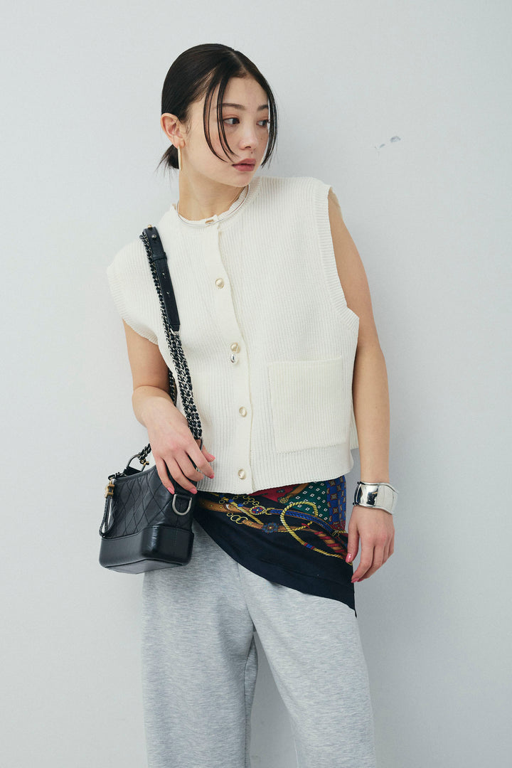 [予約/SET]畦編み金釦ルーズベスト+ストレートスウェットパンツ(2set)