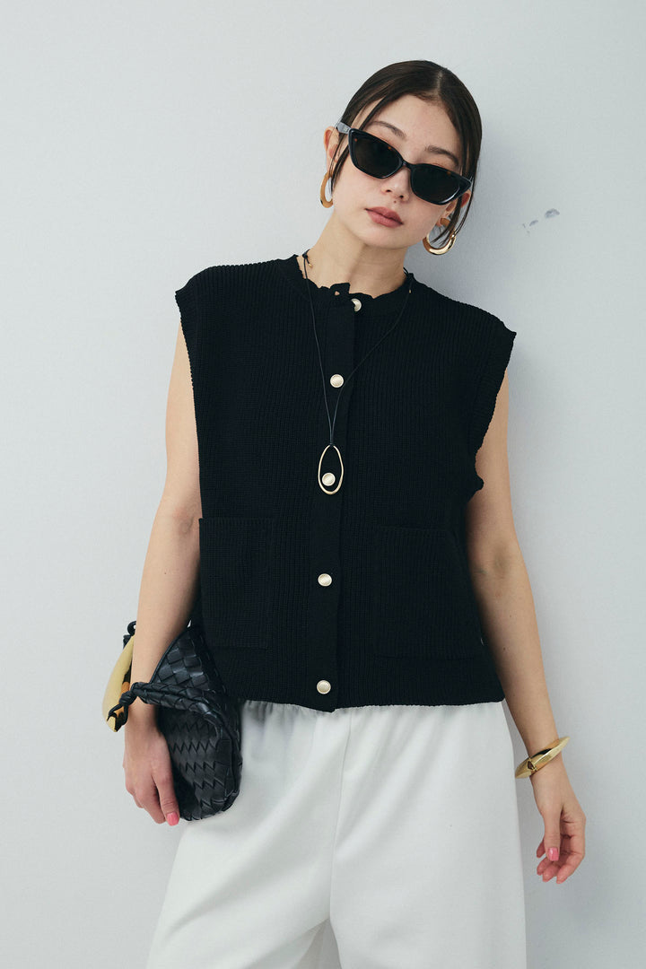 [予約/SET]畦編み金釦ルーズベスト+ストレートスウェットパンツ(2set)