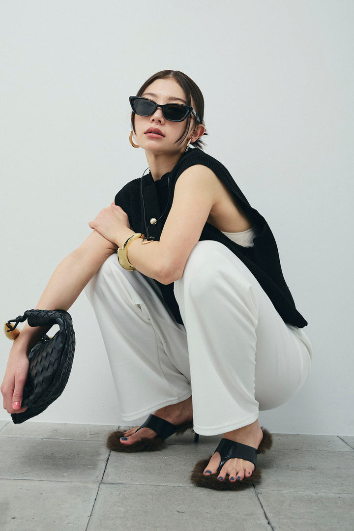 [予約/SET]畦編み金釦ルーズベスト+ストレートスウェットパンツ(2set)