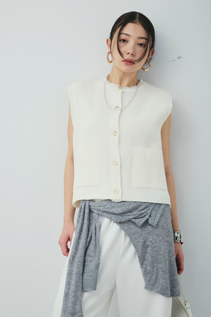 [予約/SET]畦編み金釦ルーズベスト+ストレートスウェットパンツ(2set)