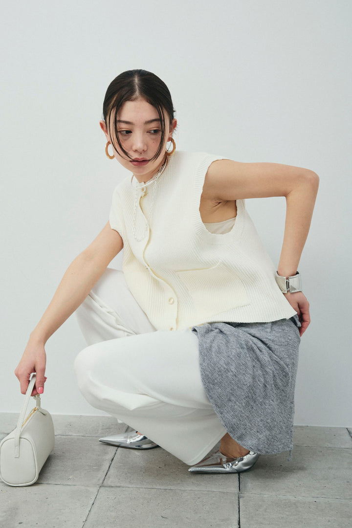 [予約/SET]畦編み金釦ルーズベスト+ストレートスウェットパンツ(2set)