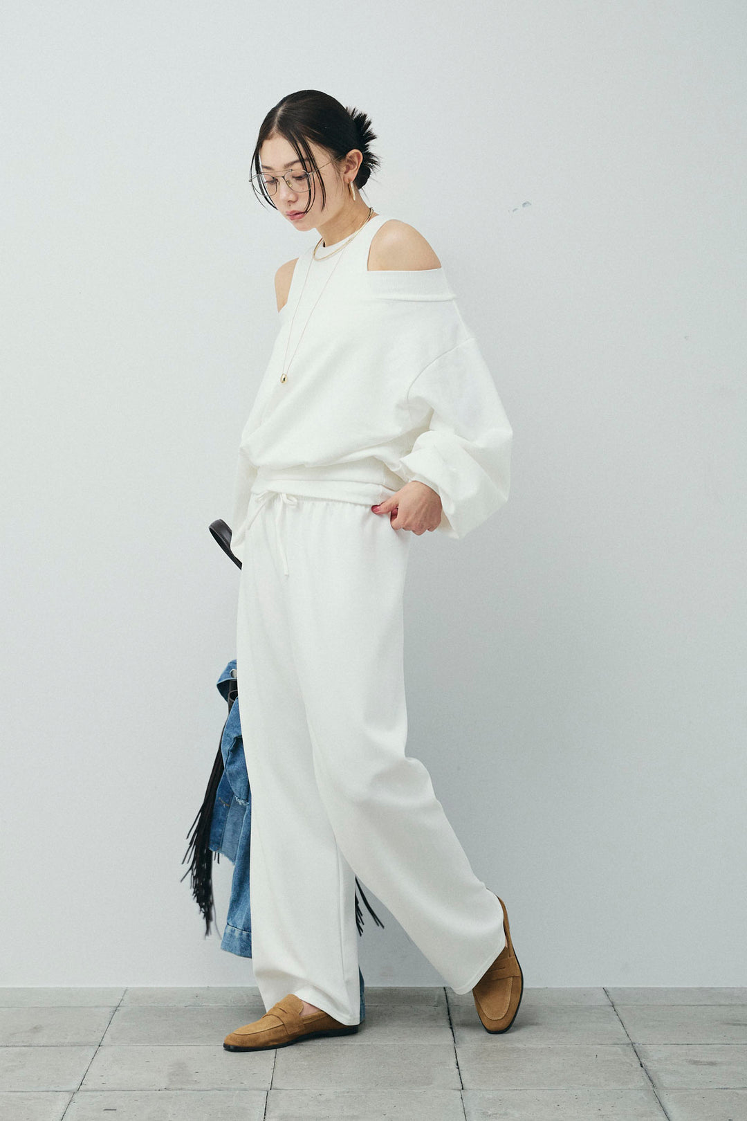 [予約/SET]裏毛オフショルプルオーバー+ストレートスウェットパンツ(2set)