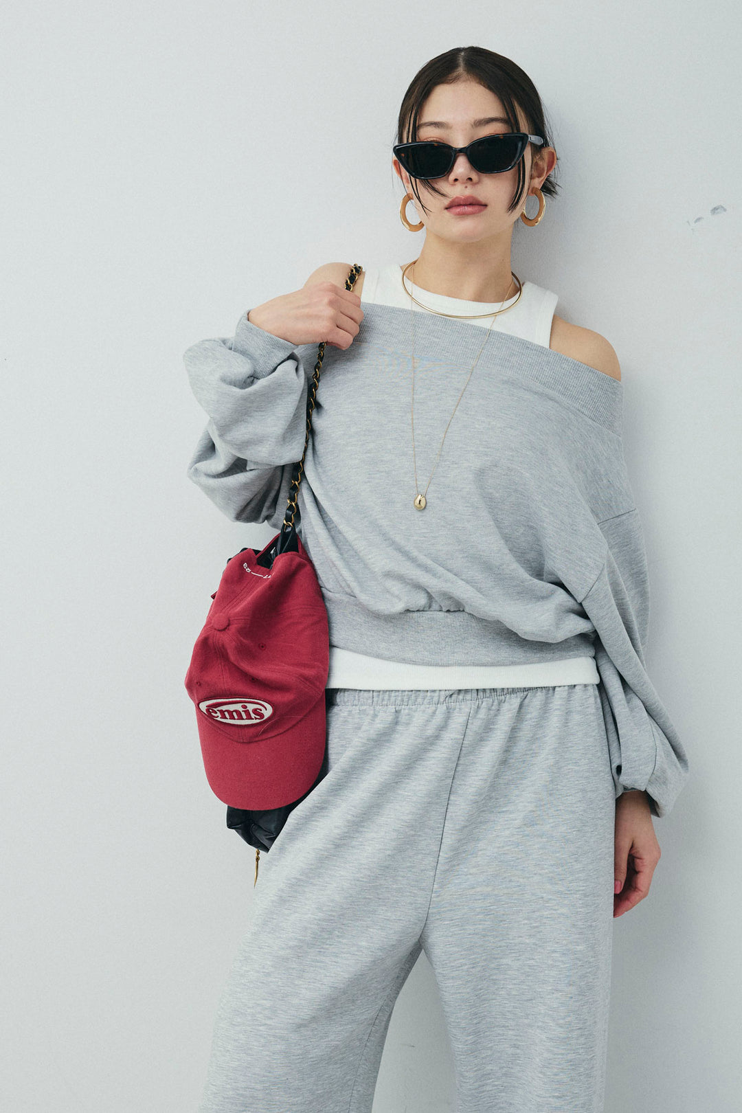 [予約/SET]裏毛オフショルプルオーバー+ストレートスウェットパンツ(2set)