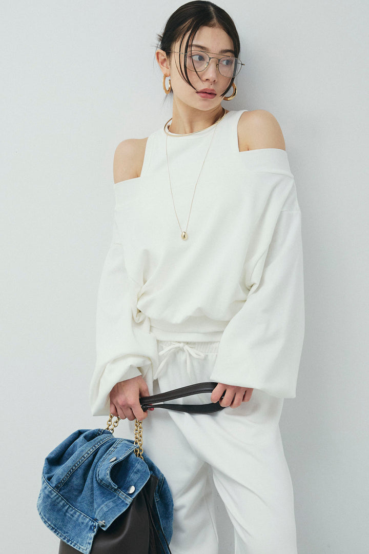 [予約/SET]裏毛オフショルプルオーバー+ストレートスウェットパンツ(2set)