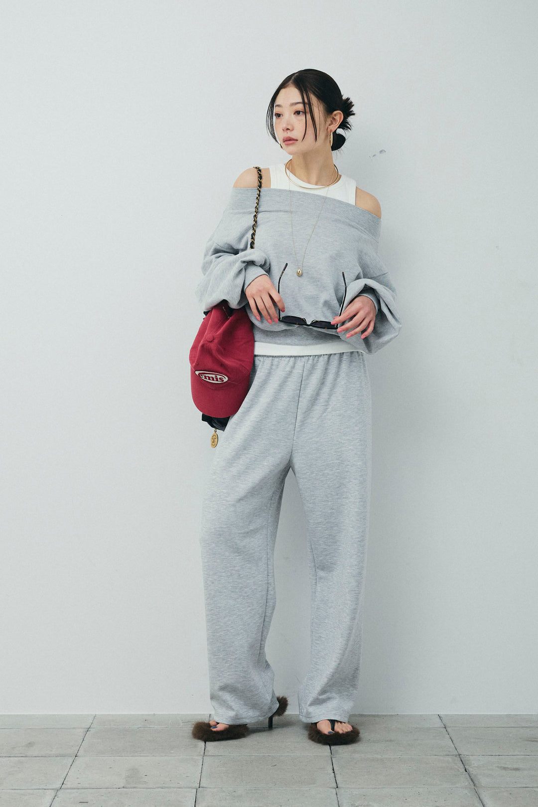 [予約/SET]裏毛オフショルプルオーバー+ストレートスウェットパンツ(2set)