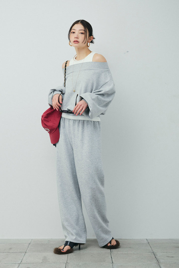[予約/SET]裏毛オフショルプルオーバー+ストレートスウェットパンツ(2set)