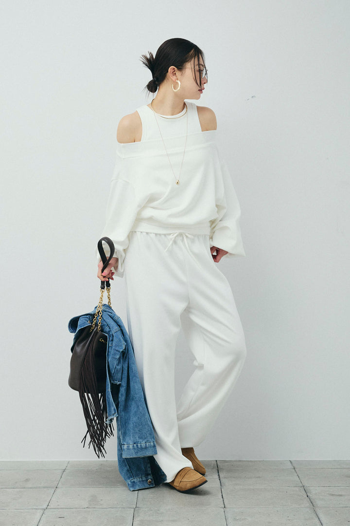 [予約/SET]裏毛オフショルプルオーバー+ストレートスウェットパンツ(2set)