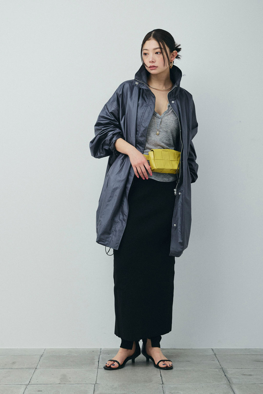 [予約/SET]パールタフタロングマンパ+シアーテレコヘンリーネックPO+ダンボールニットスカート(3set)