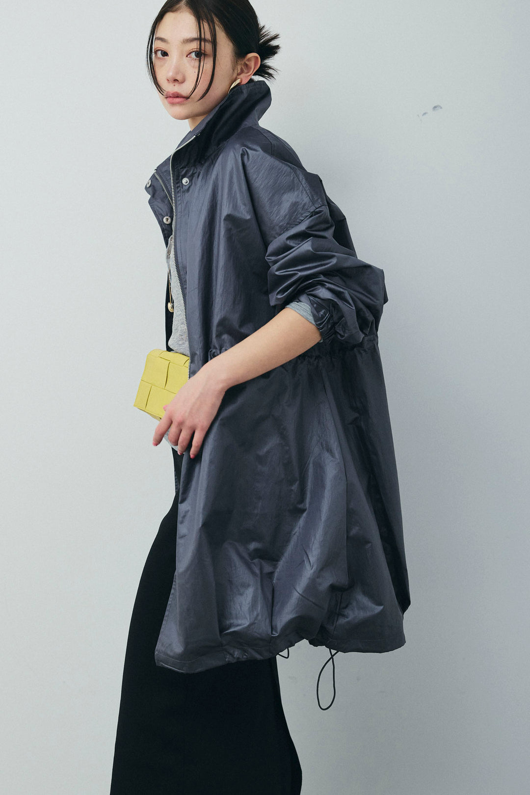 [予約/SET]パールタフタロングマンパ+シアーテレコヘンリーネックPO+ダンボールニットスカート+スリットレギンス(4set)